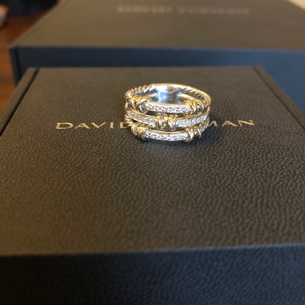 Petite Helena Three Row Ring Gold and Diamonds